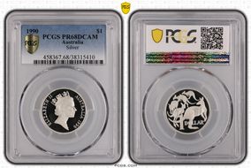 1990 $1 KM-84a  Ag PR68DCAM