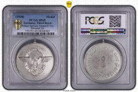 (1938) Medal Police Service Award 8 Yrs Silvered Brass MS65