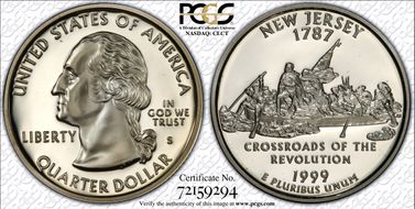 1999-S 25C New Jersey Silver PR70DCAM