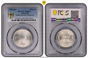 1953(m) Florin Small Rev. Denticles KM-54  Ag MS64
