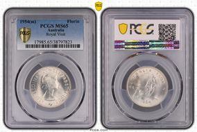 1954(m) Florin Royal Visit KM-55  Ag MS65