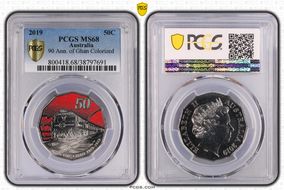 2019 50C 90 Ann. of Ghan Colorized MS68