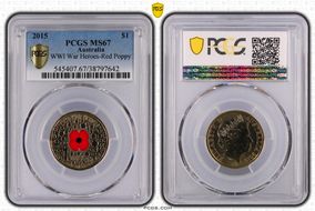 2015 $1 WWI War Heroes-Red Poppy Colorized MS67