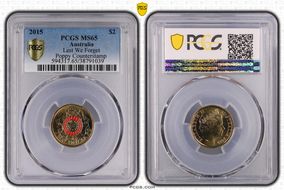 2015 $2 Lest We Forget Colorized Poppy Counterstamp MS65