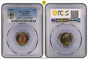 2015 $2 Lest We Forget Colorized Poppy Counterstamp MS66