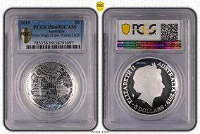 2019 $5 New Map of the World 1626 PR69DCAM