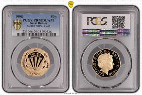 1998 50p S-H10 NHS Au PR70DCAM