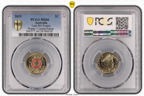 2015 $2 Lest We Forget Colorized Poppy Counterstamp MS66