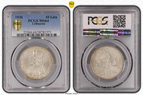 1936 10 Litu KM-83  Ag MS64