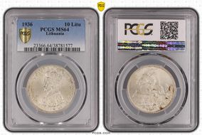 1936 10 Litu KM-83  Ag MS64