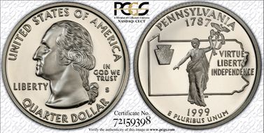 1999-S 25C Pennsylvania Silver PR70DCAM