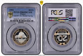 1992 20 Fr Gad-871 St. Michel Au/Ag PR69DCAM