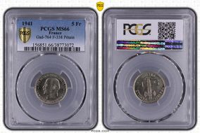 1941 5 Fr Gad-764 F-338 Pétain MS66