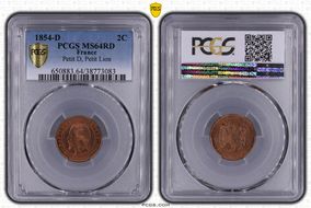 1854-D 2C Petit D, Petit Lion MS64RD