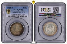 1934-D 5 Mk Potsdam w/Date J-356 AU53