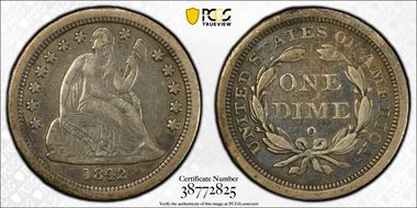 1842-O 10C Medium O, F-102 VF30