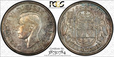 1947 50C Wide Date Curved 7 MS64+