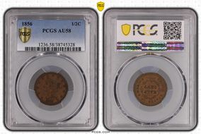 1856 1/2C AU58BN