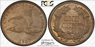 1857 1C Flying Eagle MS65