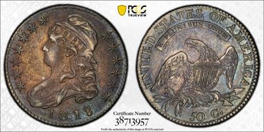 1818/7 50C O-101a, Large 8 AU53