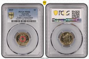 2015 $2 Lest We Forget Colorized Poppy Counterstamp MS66