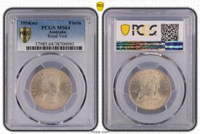 1954(m) Florin Royal Visit KM-55  Ag MS64