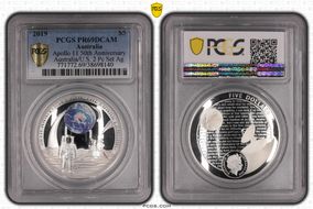 2019 $5 Apollo 11 50th Anniversary Australia/U.S. 2 Pc Set Ag PR69DCAM