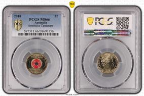 2018 $2 Armistice Centenary Colorized MS66
