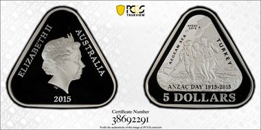 2015 $5 Anzac Day PR69DCAM