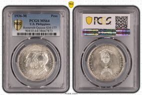 1936-M Peso Roosevelt-Quezon KM-177  Ag MS64