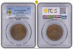 1920 /./  1D Dot above bottom scroll Indian obverse MS63BN