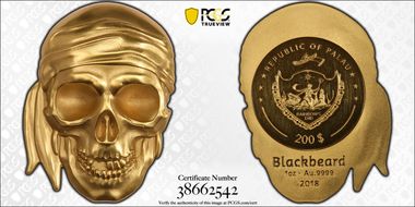 2018 $200 Blackbeard - Pirate Skull Frosted Reverse MS66