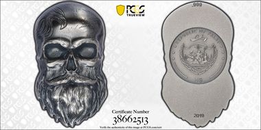 2019 $5 Biker Skull Antique Finish MS70