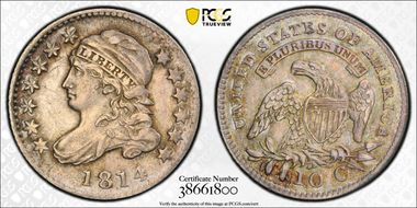 1814 10C Large Date AU55