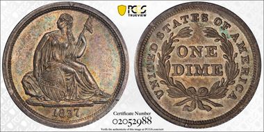 1837 10C Seated PR63