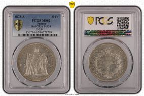 1873-A 5 Fr Gad-745a F-334 MS62