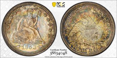 1853 25C Arrows and Rays MS67