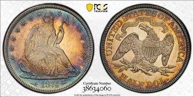 1874 50C WB-102 Large Arrows MS66+