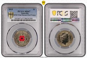 2015 $1 WWI War Heroes-Red Poppy Colorized MS67