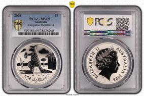 2008 $1 Kangaroo Ag Mombassa MS69