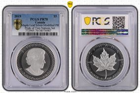 2019 $5 Maple Leaf Silver Modified PR Pride of Two Nations Set PR70