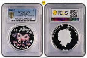 2019-P $1 Year of the Pig Ag  Colorized PR70DCAM