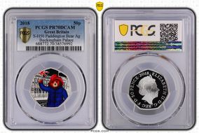 2018 50p S-H50 Paddington Bear Ag Buckingham Palace Colorized PR70DCAM