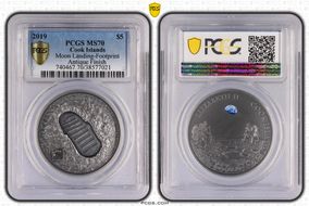 2019 $5 Moon Landing-Footprint Antique Finish MS70