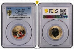 2008 $1 Wallaby Al-Bronze Colorized MS67
