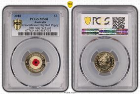 2018 $2 Remembrance Day Red Poppy 30th Ann. $2 Coin Colorized MS68