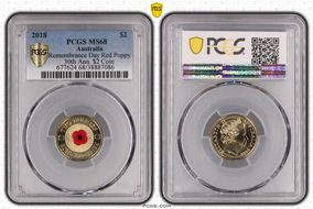 2018 $2 Remembrance Day Red Poppy 30th Ann. $2 Coin Colorized MS68