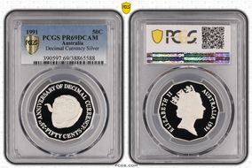 1991 50C Decimal Currency Ag PR69DCAM