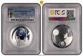2019 $5 Apollo 11 50th Anniversary Australia/U.S. 2 Pc Set Ag PR69DCAM