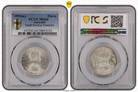 1953(m) Florin Small Rev. Denticles KM-54  Ag MS64